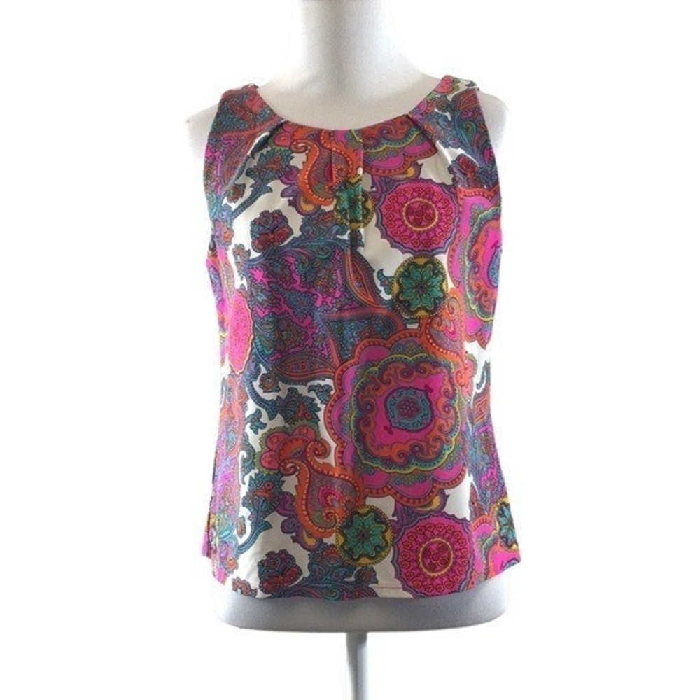 Jude Connally Pink Blue Batik Tank Top Womens XS Sleeveless Blouse Paisley Shell